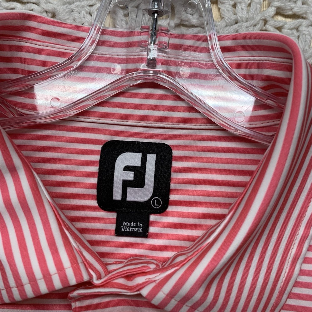FootJoy FJ Golf Polo Shirt Mens Sz L Striped Pink Short Sleeve Performance - Picture 3 of 9